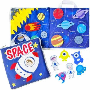 ﻿ Space Exploration Soft Activity Book - Sensory Quiet Book for Toddlers, 8 Interactive Activities, Montessori Cloth Book, Travel Toy -8 * 8.4 Inches (Space Book)