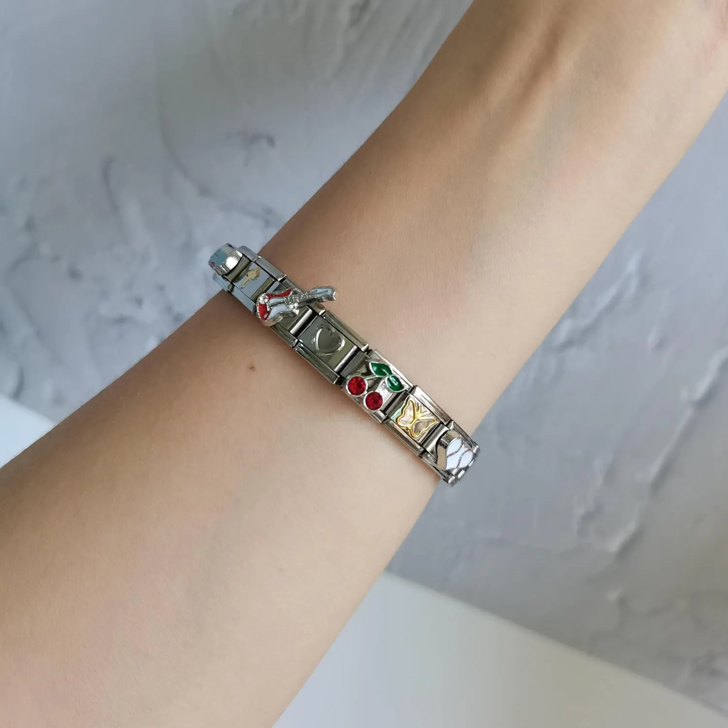 10 Pcs Italian Charm Bracelet, Diy Italian Charms, Classic 2000S Cute Modular Link Starter Charm Bracelet Jewelry Gifts For Women Girl With Tool