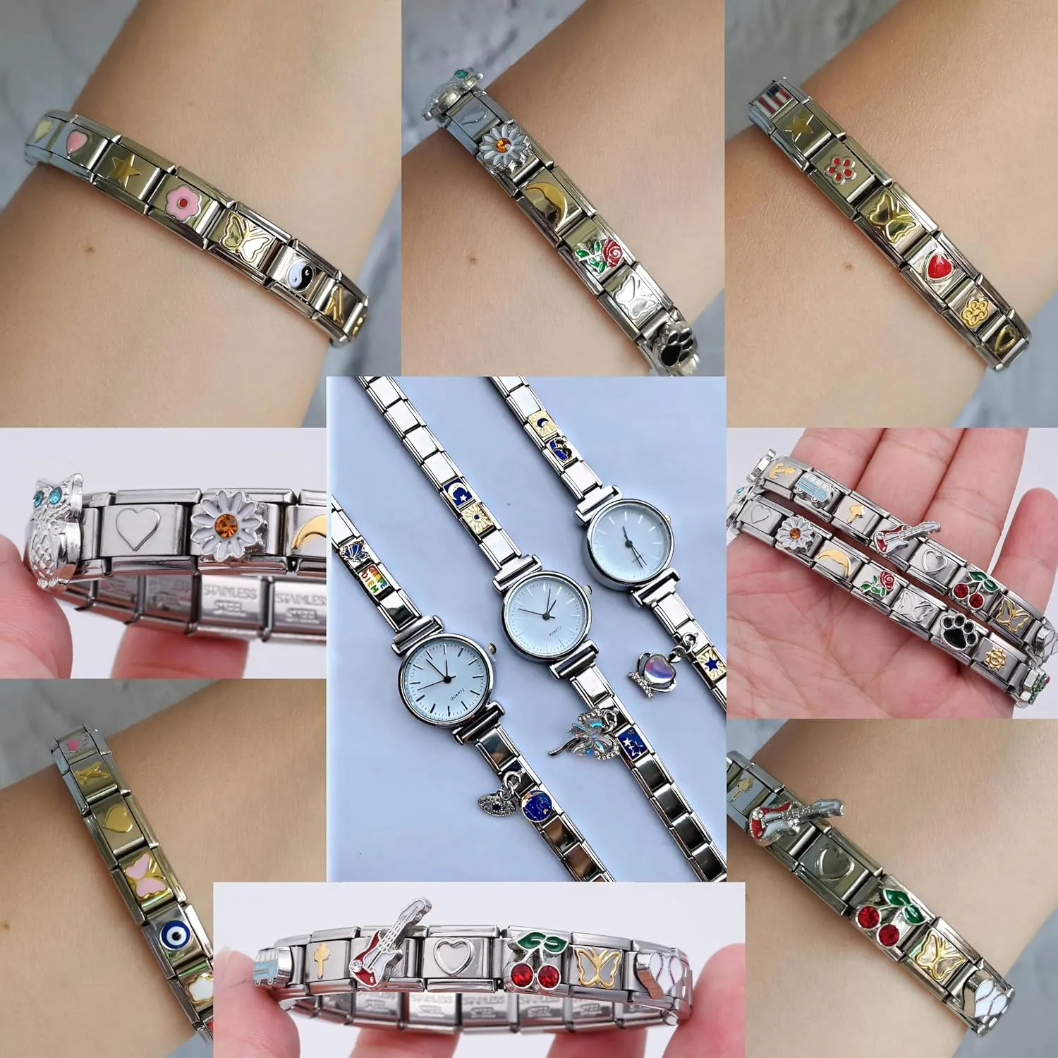 10 Pcs Italian Charm Bracelet, Diy Italian Charms, Classic 2000S Cute Modular Link Starter Charm Bracelet Jewelry Gifts For Women Girl With Tool