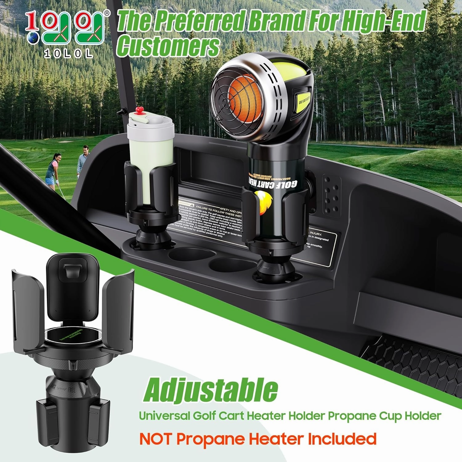 10L0L Universal Golf Cart Heater Cup Holder/Car Cup Holder Expander Adapter with Adjustable Base, Compatible with 16.4 OZ Propane Tanks & Drink Tumblers, Fits EZGO Yamaha Club Car Models