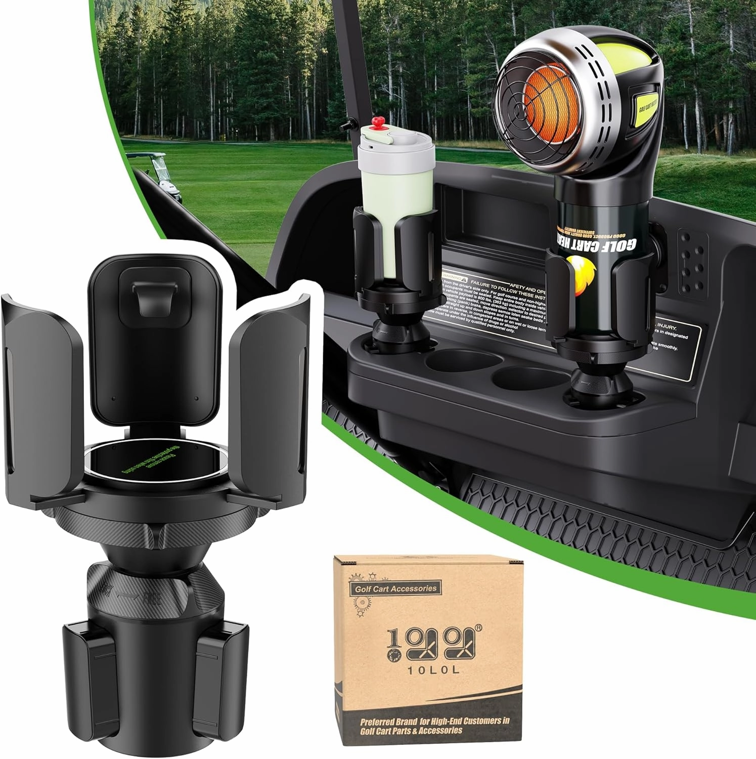 10L0L Universal Golf Cart Heater Cup Holder/Car Cup Holder Expander Adapter with Adjustable Base, Compatible with 16.4 OZ Propane Tanks & Drink Tumblers, Fits EZGO Yamaha Club Car Models