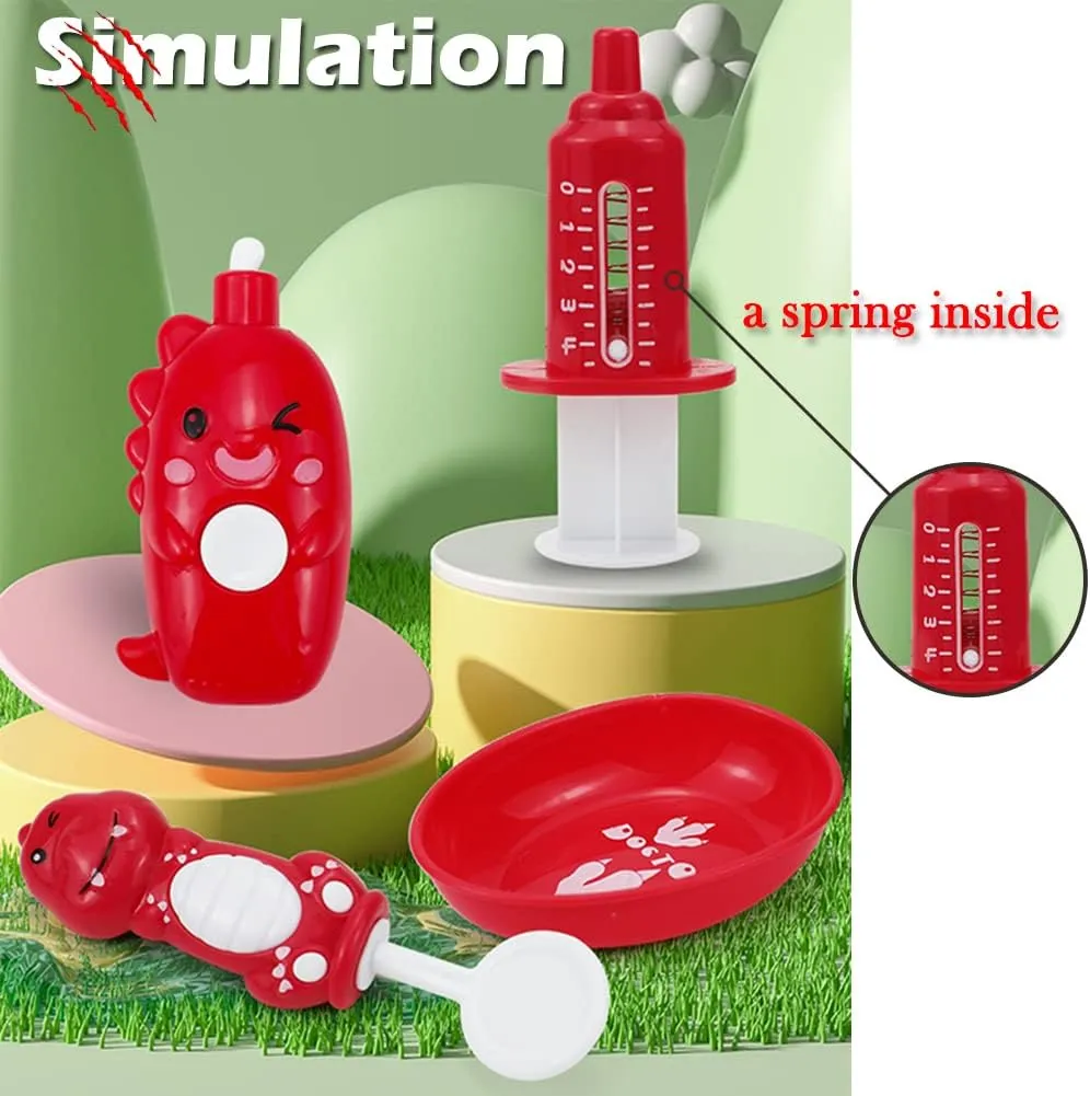 10PCS Plastic Dinosaur Simulation Dentist Play Set Animation Medical Kit Pretend Toy for Kids Hygienic Habbit Cultivation Role Play Game for Children 5 models 4 colors OPP Bag Packaging (Mixed Colors)