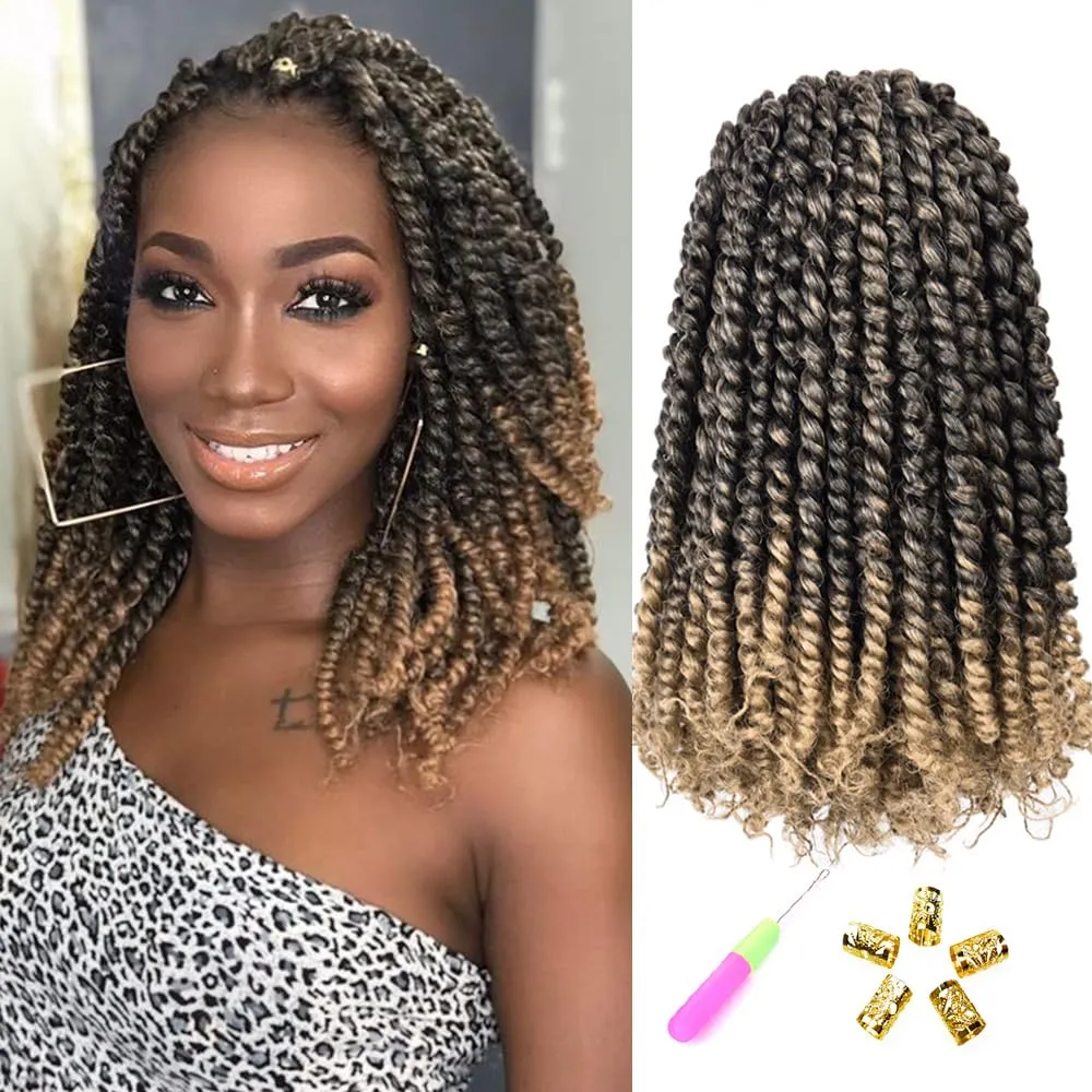 12 Inch Passion Twist Crochet Hair for Black Women 8 packs Pre-twisted Passion Twist Crochet Braids Pre-looped Bohemian Twists Hair Synthetic Braiding Hair Extensions (12Strands/Pack,T27#)