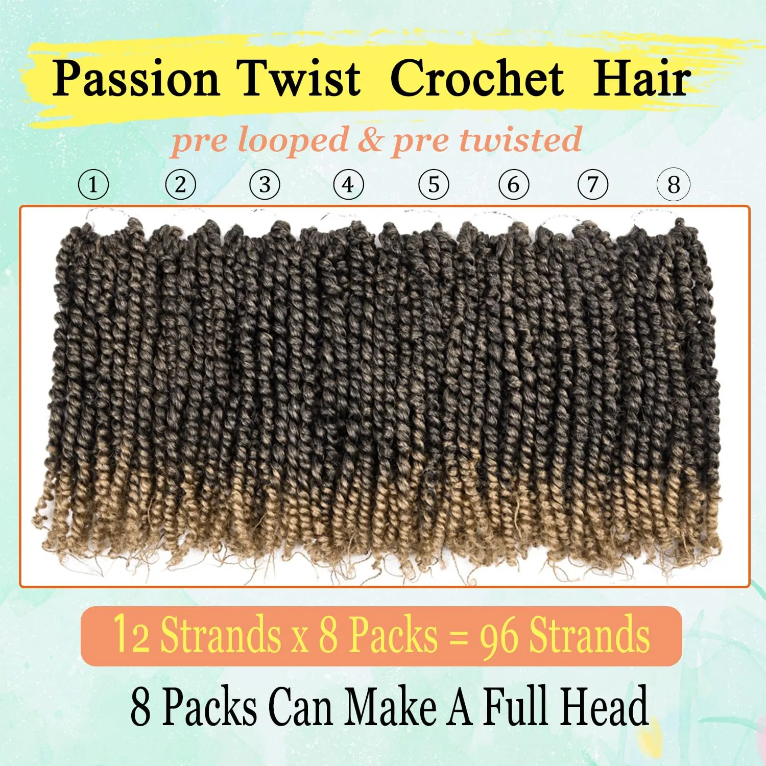 12 Inch Passion Twist Crochet Hair for Black Women 8 packs Pre-twisted Passion Twist Crochet Braids Pre-looped Bohemian Twists Hair Synthetic Braiding Hair Extensions (12Strands/Pack,T27#)