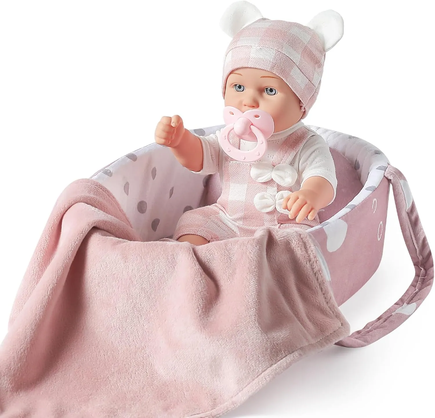 12 Inches Baby Doll Toys Set with Accessories, Includes Doll Carrier Bassinet Bed, Pacifier and Blanket, First Baby Doll for Toddler Girls Age 3 