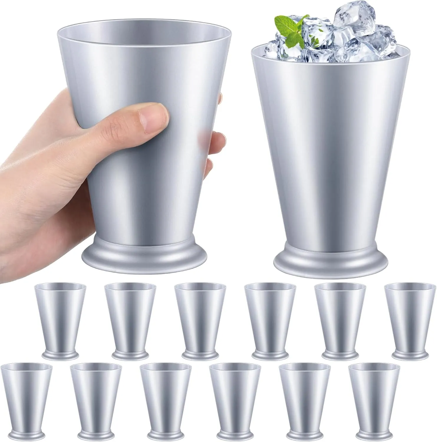 12 Pcs Plastic Mint Julep Cups Bulk 10 oz Silver Cocktail Mint Julep Glasses for Festival Party Supplies Bar Kitchen Restaurant Beer Juice Beverage