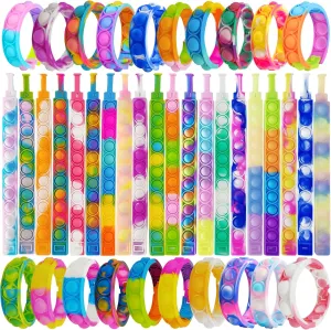 120 Pcs Pop Bracelet Bubble Fidget Toys Bulk for Party Favors, Hand Finger Silicone Wristband for Classroom Prizes, Christmas Easter Egg Basket Gift for Kid (Color Random)