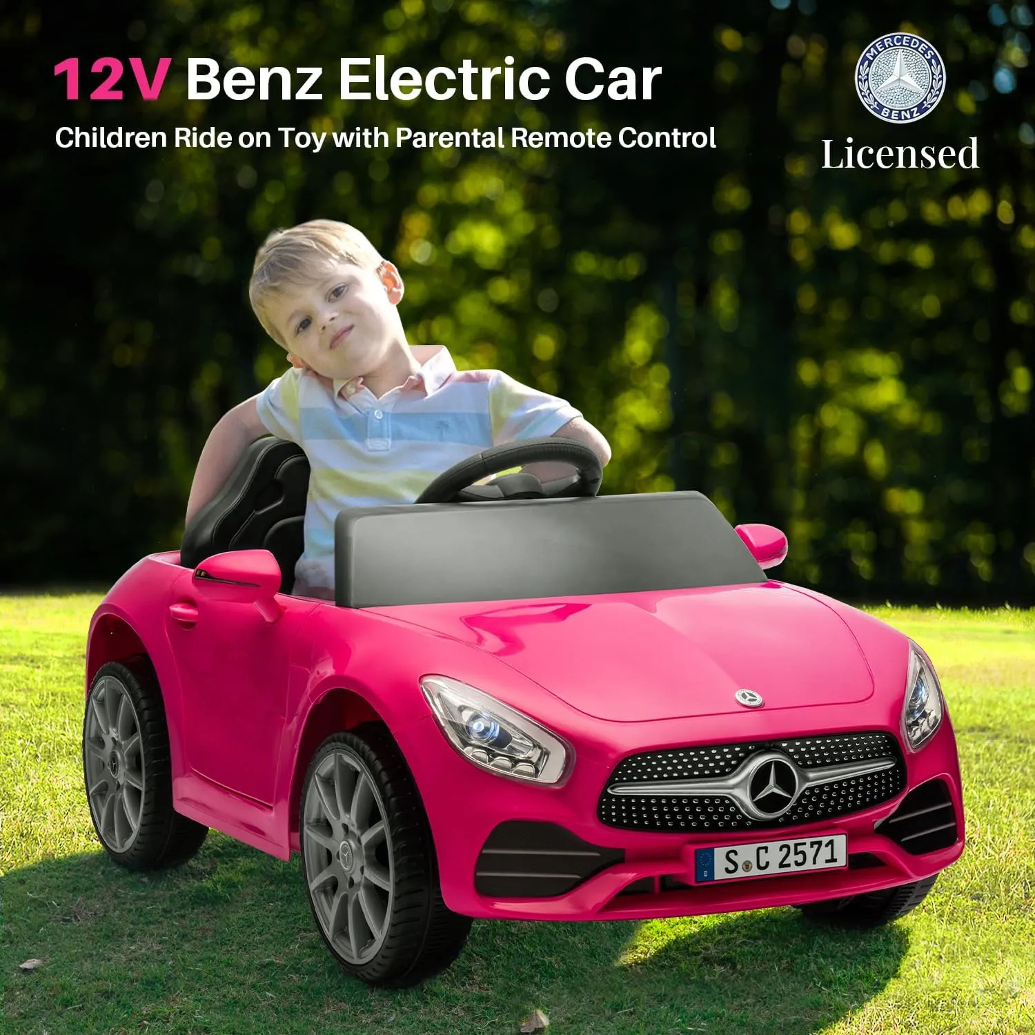 12V Licensed Mercedes Benz Electric Car Ride on Car for Kids,Battery Powered Electric Vehicle, w/Parent Remote, with Soft Start & LED Lights Pink