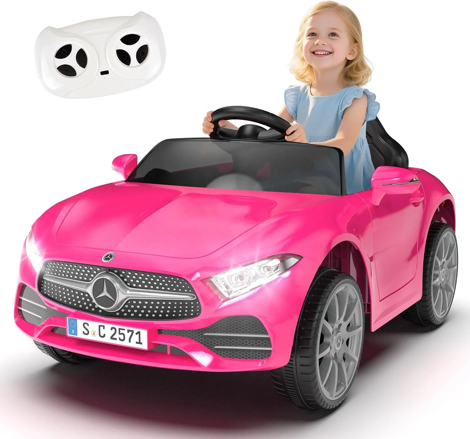 12V Licensed Mercedes Benz Electric Car Ride on Car for Kids,Battery Powered Electric Vehicle, w/Parent Remote, with Soft Start & LED Lights Rosy-Pink