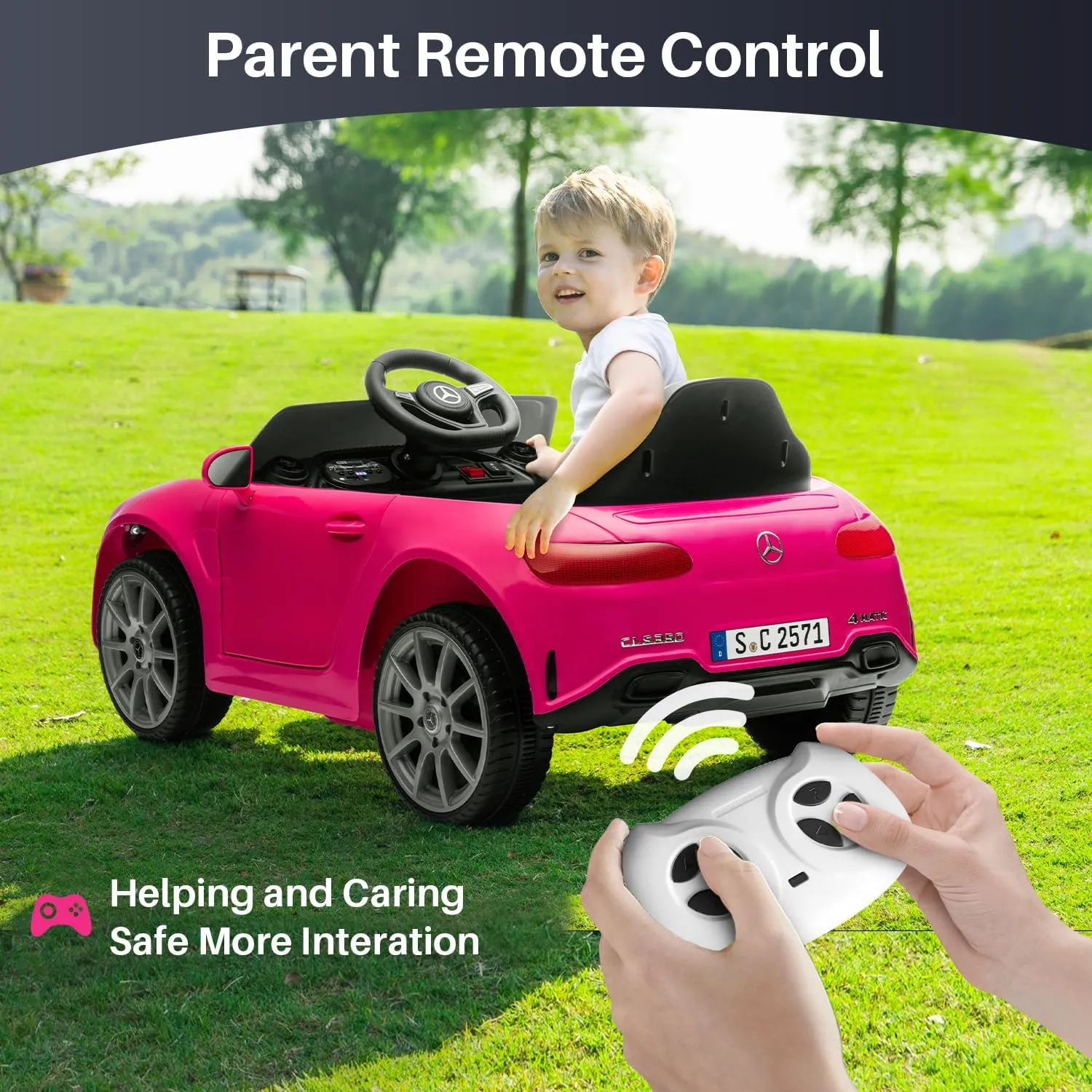 12V Licensed Mercedes Benz Electric Car Ride on Car for Kids,Battery Powered Electric Vehicle, w/Parent Remote, with Soft Start & LED Lights Rosy-Pink