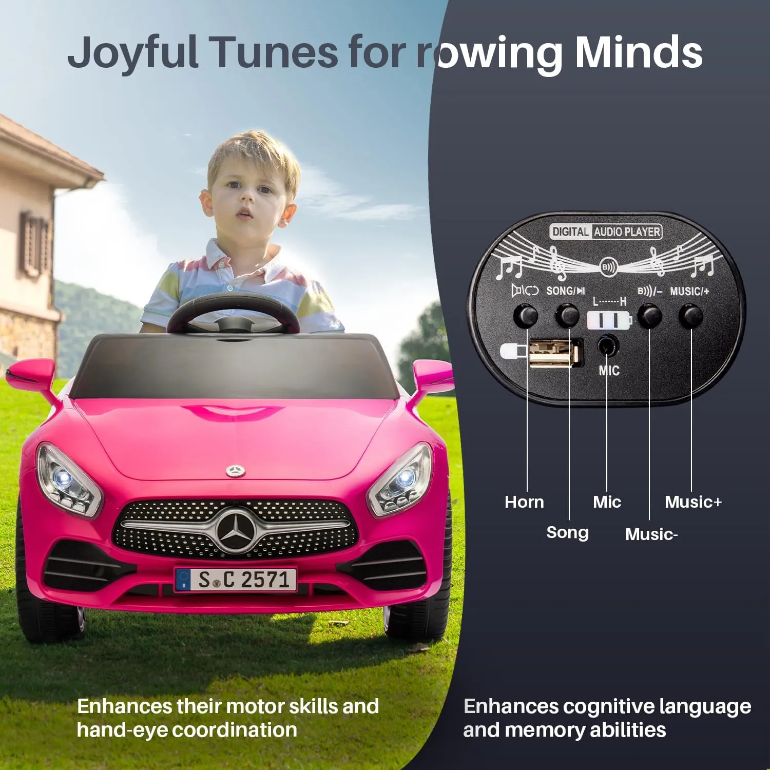 12V Licensed Mercedes Benz Electric Car Ride on Car for Kids,Battery Powered Electric Vehicle, w/Parent Remote, with Soft Start & LED Lights Rosy-Pink