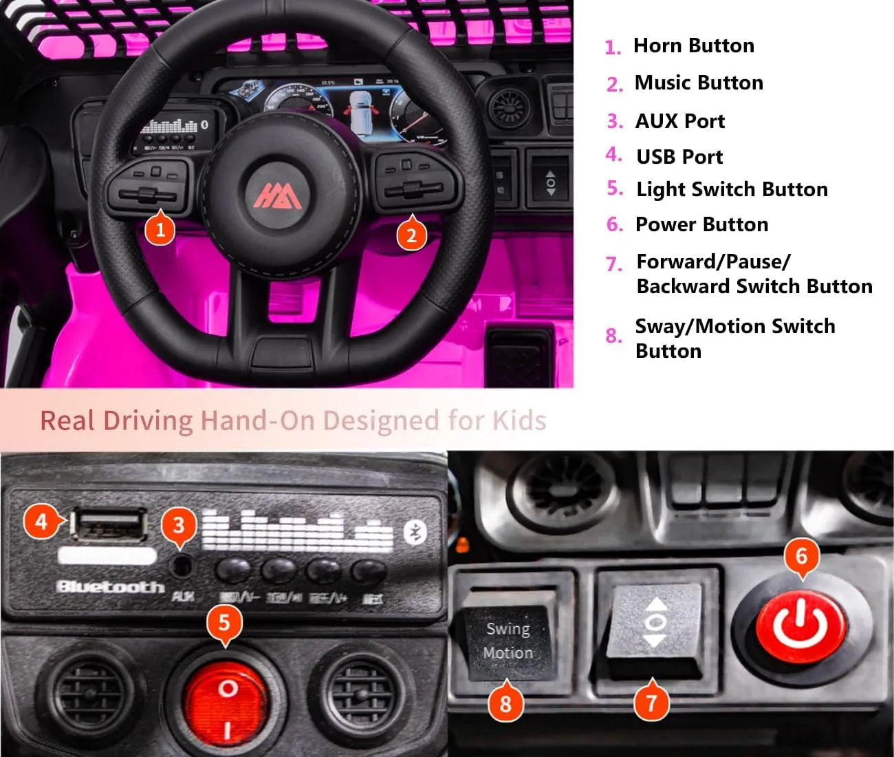 12V Ride On Car, Electric Car for Kids, 12V Ride on Toys, Kids Cars with 3 Speeds Adjustable w/Bluetooth, Parent Remote Control, Spring Suspension, AUX Port-Pink