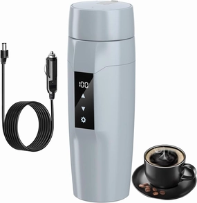 12V Car Electric Heating Kettle with Temperature Control, 40~100 ℃ Adjustable, Mini Portable Electric Water Mug, Anti-leakage, 80W Fast Heating Insulation Cup, Anti-dry Fever, Auto- shutdown, Gray
