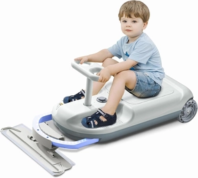 12v Kids Ride on Car, Electric Wiggle Car, Car to Drive with Variable Speed, Portable Go Kart for Kids 3 and Up Lighting, Storage Space, Sleek Gray and White