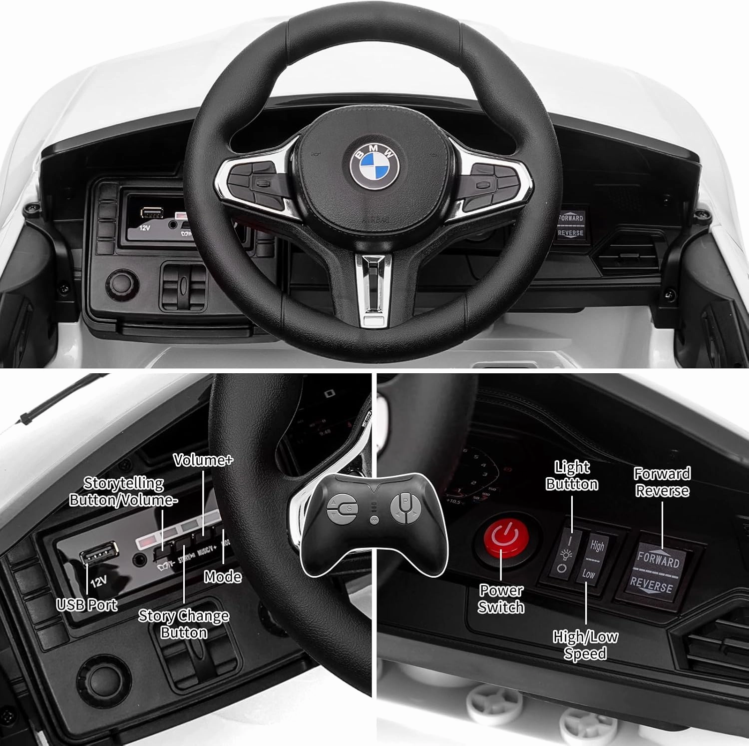 12V Kids Ride On Toy Car，Licensed BMW M4, Electric Kids Ride-On Car Powered Vehicle Car for Boys and Girls, W/USB, Mp3, Bluetooth, Led Light,Parents Remote Control, 3 Speeds, for Boys and Girls-White