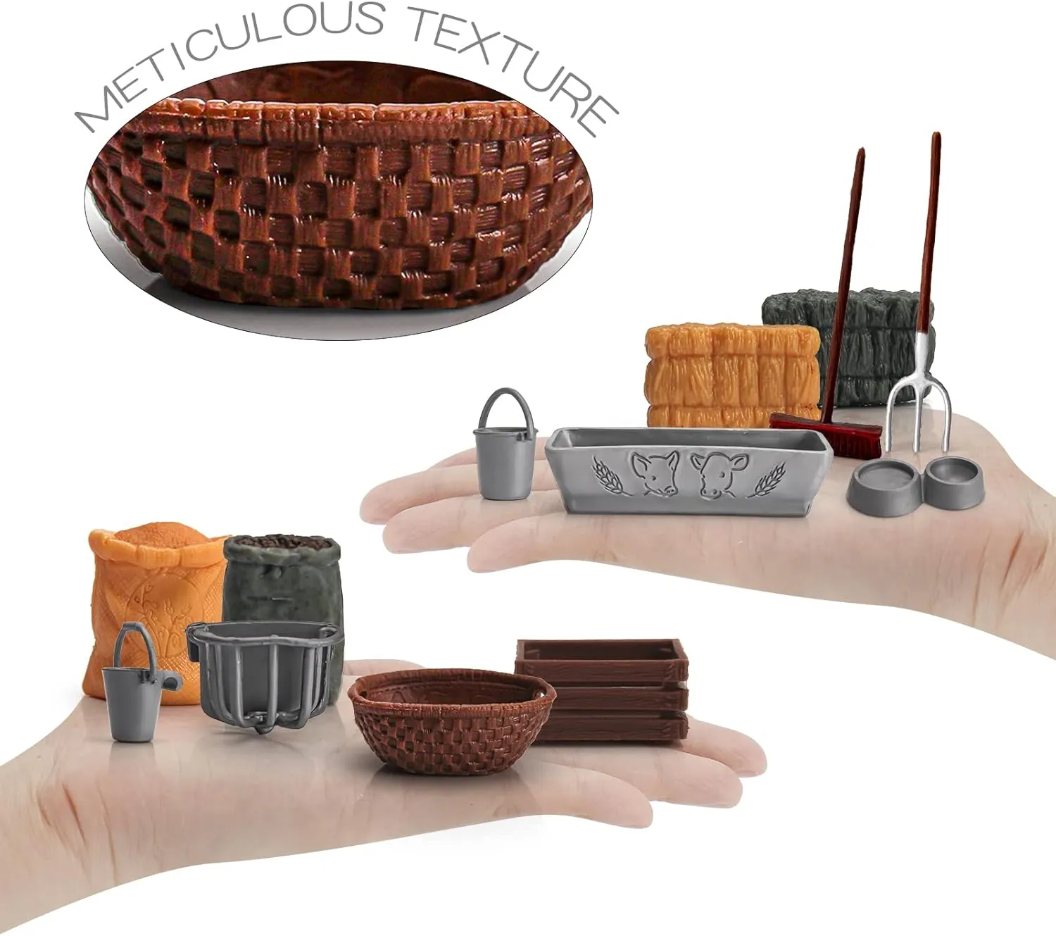 13PCS Farm Toys Feed Barn Food Accessories Toy Farm Tools Set for Animals Figure Horse Stable Playset Fence Accessories Cake Toppers for Kids Toddlers Hay Bale Straw Heap Educational Gift