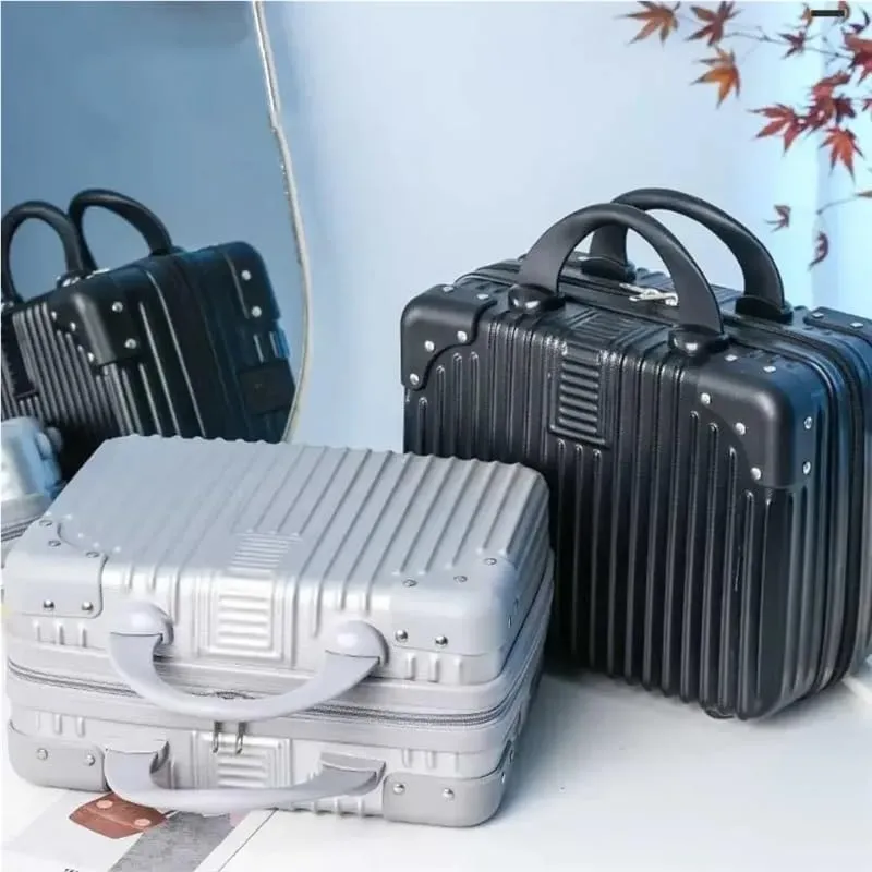 14 inch Mini Travel Suitcase Cosmetic Box Hand Luggage Organizer Makeup Case Small Password Box Boarding Case For Women Girls(Black white)