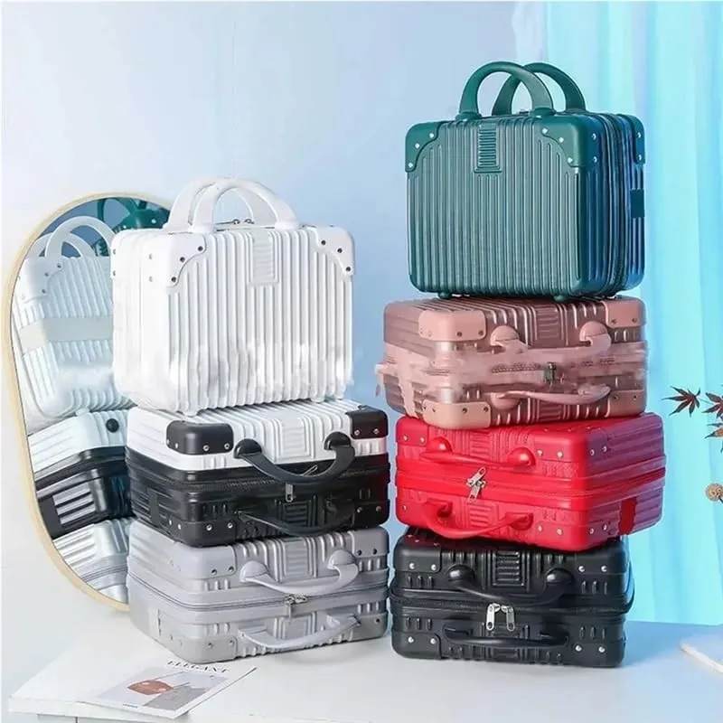 14 inch Mini Travel Suitcase Cosmetic Box Hand Luggage Organizer Makeup Case Small Password Box Boarding Case For Women Girls(Black white)