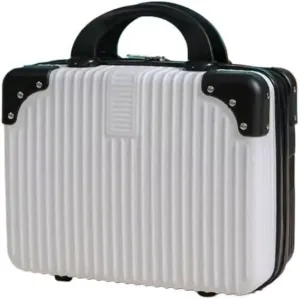 14 inch Mini Travel Suitcase Cosmetic Box Hand Luggage Organizer Makeup Case Small Password Box Boarding Case For Women Girls(Black white)