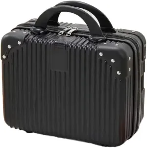 14 inch Mini Travel Suitcase Cosmetic Box Hand Luggage Organizer Makeup Case Small Password Box Boarding Case For Women Girls(Black)