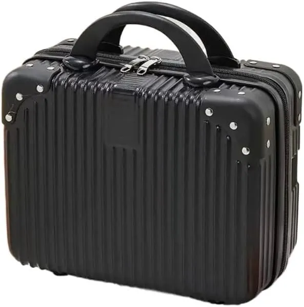 14 inch Mini Travel Suitcase Cosmetic Box Hand Luggage Organizer Makeup Case Small Password Box Boarding Case For Women Girls(Black)