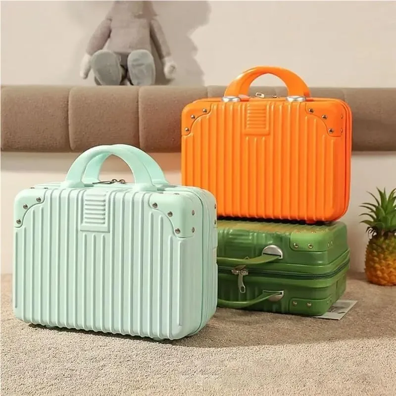 14 inch Mini Travel Suitcase Cosmetic Box Hand Luggage Organizer Makeup Case Small Password Box Boarding Case For Women Girls(Black)