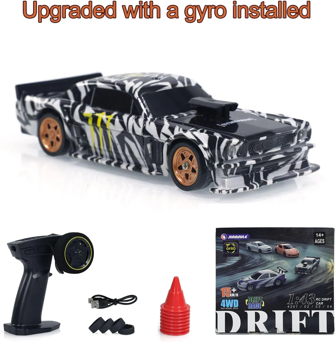1/43 Scale RC Drift Race Car Gyro 4WD Ready to Go Mini Remote Control Car High Speed Hooby Model with Gyro(Zebra Print)