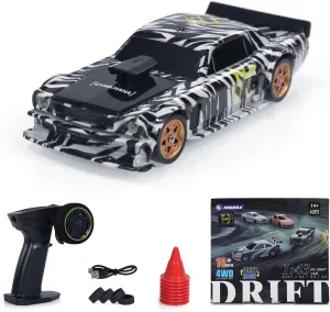 1/43 Scale RC Drift Race Car Gyro 4WD Ready to Go Mini Remote Control Car High Speed Hooby Model with Gyro(Zebra Print)