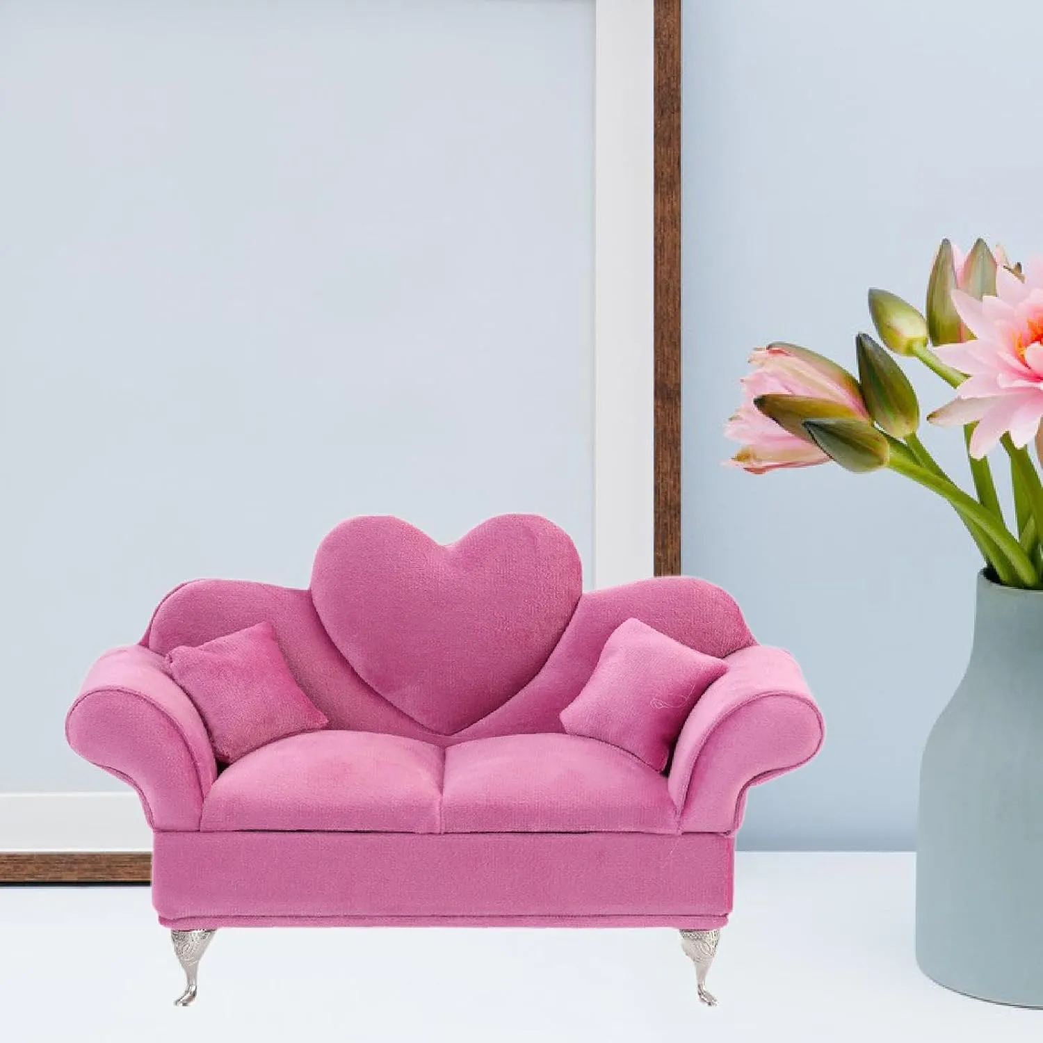 1/6 Dollhouse Sofa Elegant Dollhouse Living Room Decor Girls Women Jewelry Box Miniature Furniture for 12inch Dollhouse Accs, Rose Pink