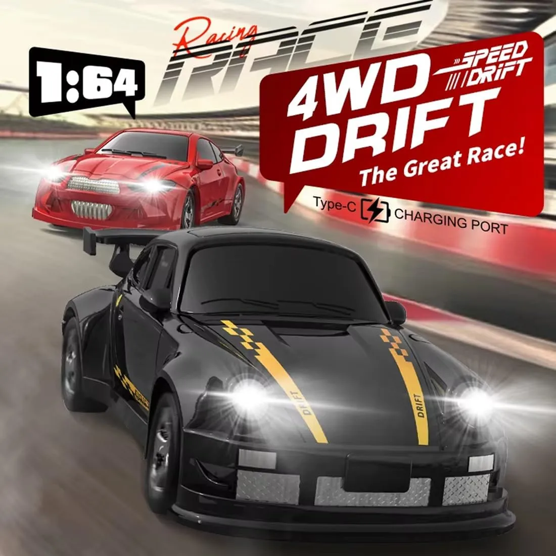 1/64 Scale Mini RC Drift Car, 2.4GHz Full Proportional Control 4WD RC Racing Car, Ideal for Office & Home Fun
