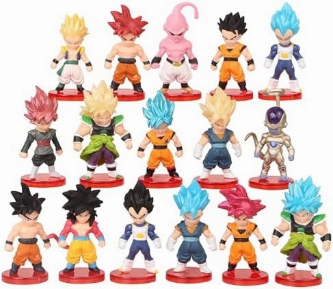 16 Piece Set of Dragon Goku Action Figure, 3" Height. Used as a Cake Topper or Party Favor Supplies, and are Perfect for Collectors of Dragon Play Balls z Toys Memorabilia.