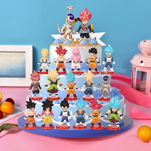 16 Piece Set of Dragon Goku Action Figure, 3" Height. Used as a Cake Topper or Party Favor Supplies, and are Perfect for Collectors of Dragon Play Balls z Toys Memorabilia.