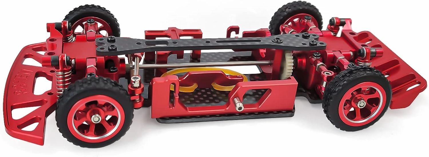 1/28 Wltoys K969 K979 K989 K999 284131 RC Car Frame Assembled with Wheels DIY Parts(Red)