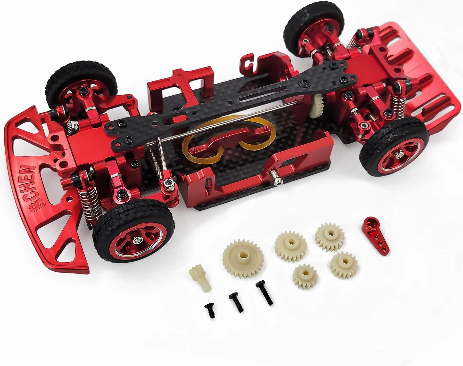 1/28 Wltoys K969 K979 K989 K999 284131 RC Car Frame Assembled with Wheels DIY Parts(Red)