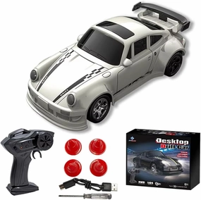 1/64 Scale 2.4G High Speed Drift RC Car, Remote Control Drift 4WD Mini Lights System, Desktop Drift Car for Adults (White)