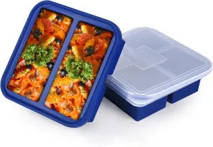 2 Cup Silicone Freezer Trays with Lid 2 Pack Silicone Soup Freezer Molds Make 4 Perfect 2 Cup Portions - Easy Release Soup Freezer Containers for Food Soup, Broth, Stew or Sauce