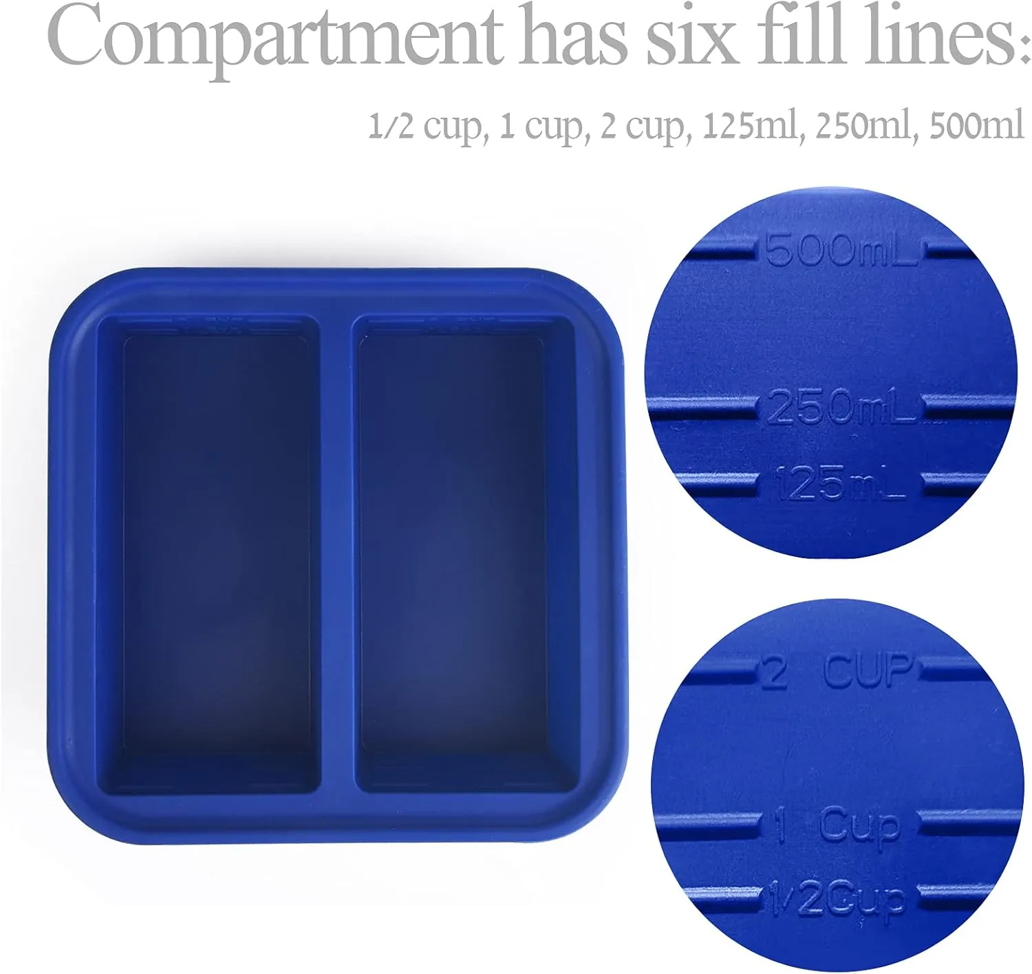 2 Cup Silicone Freezer Trays with Lid 2 Pack Silicone Soup Freezer Molds Make 4 Perfect 2 Cup Portions - Easy Release Soup Freezer Containers for Food Soup, Broth, Stew or Sauce