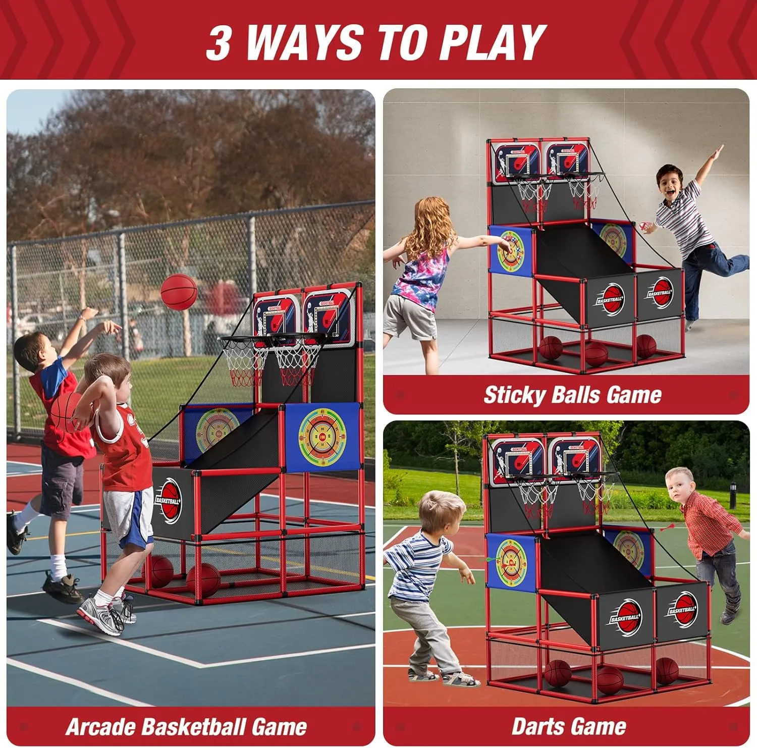 2 in 1 Dual Shot Basketball Arcade Game with 2 Dart Boards/Electronic Scoreboard/LED Light, Kids Basketball Hoop for Home Indoor Outdoor, Sport Toys Gifts for Boys Girls