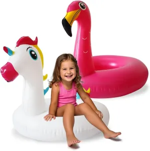 2 Pack Flamingo Unicorn Inflatable Pool Float, Fun Swim Tube Rings Party Toys, Swimming Pool Outdoor Summer Beach Floaties for Kids