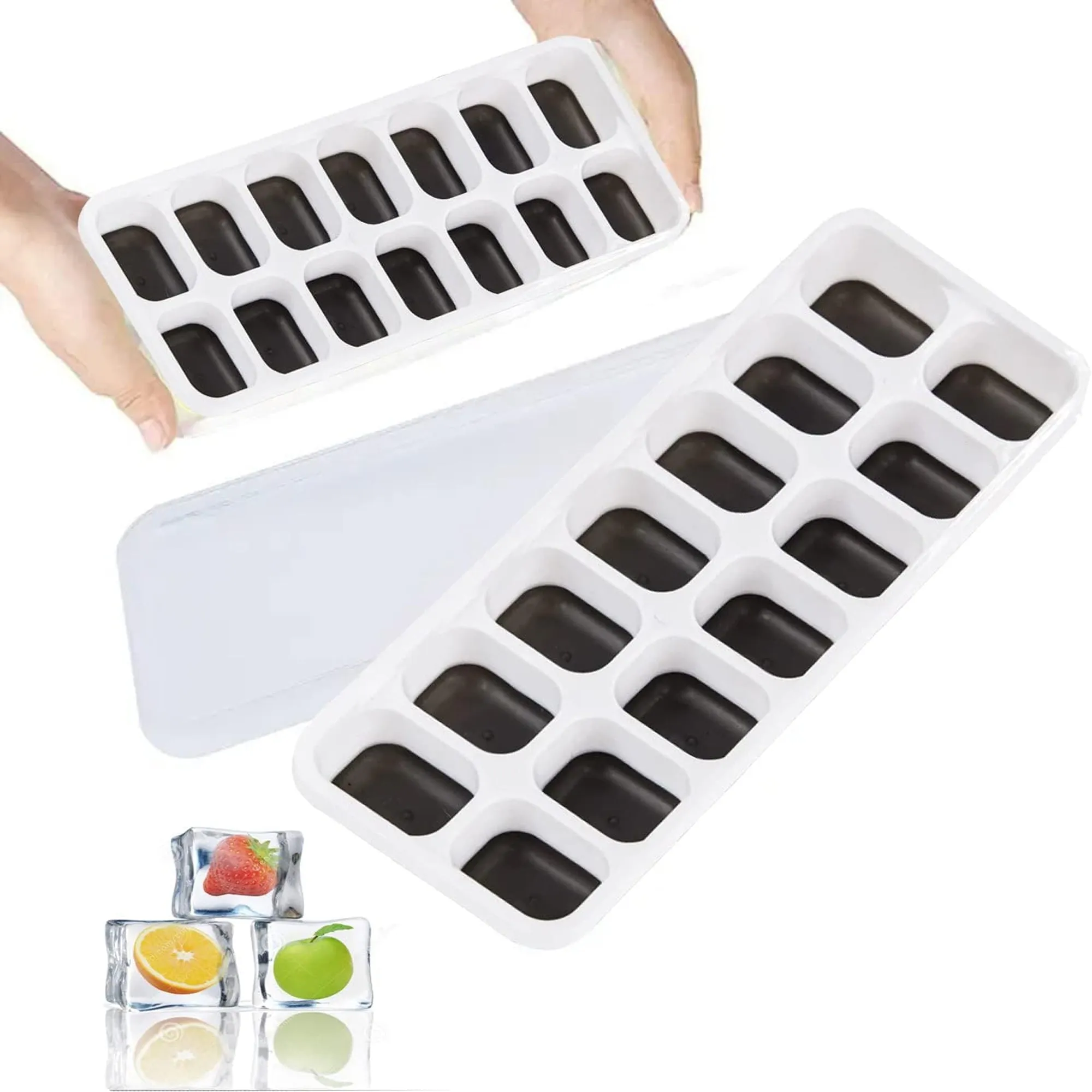 2 Pack Silicone stackable Ice Cube Trays - (White Black)