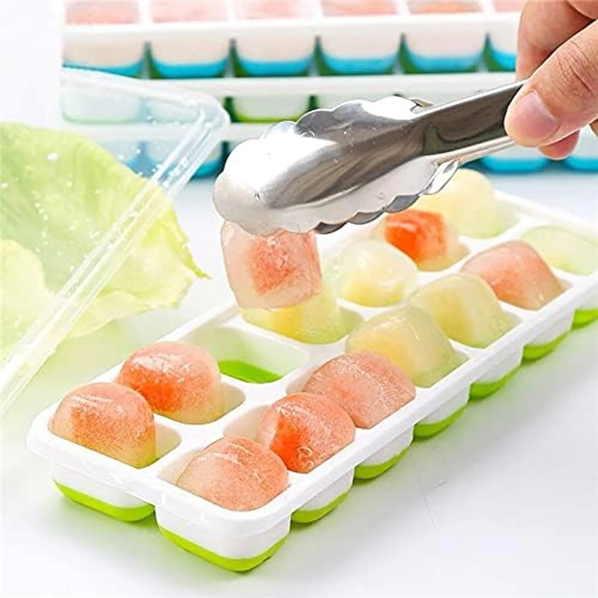 2 Pack Silicone stackable Ice Cube Trays - (White Green)
