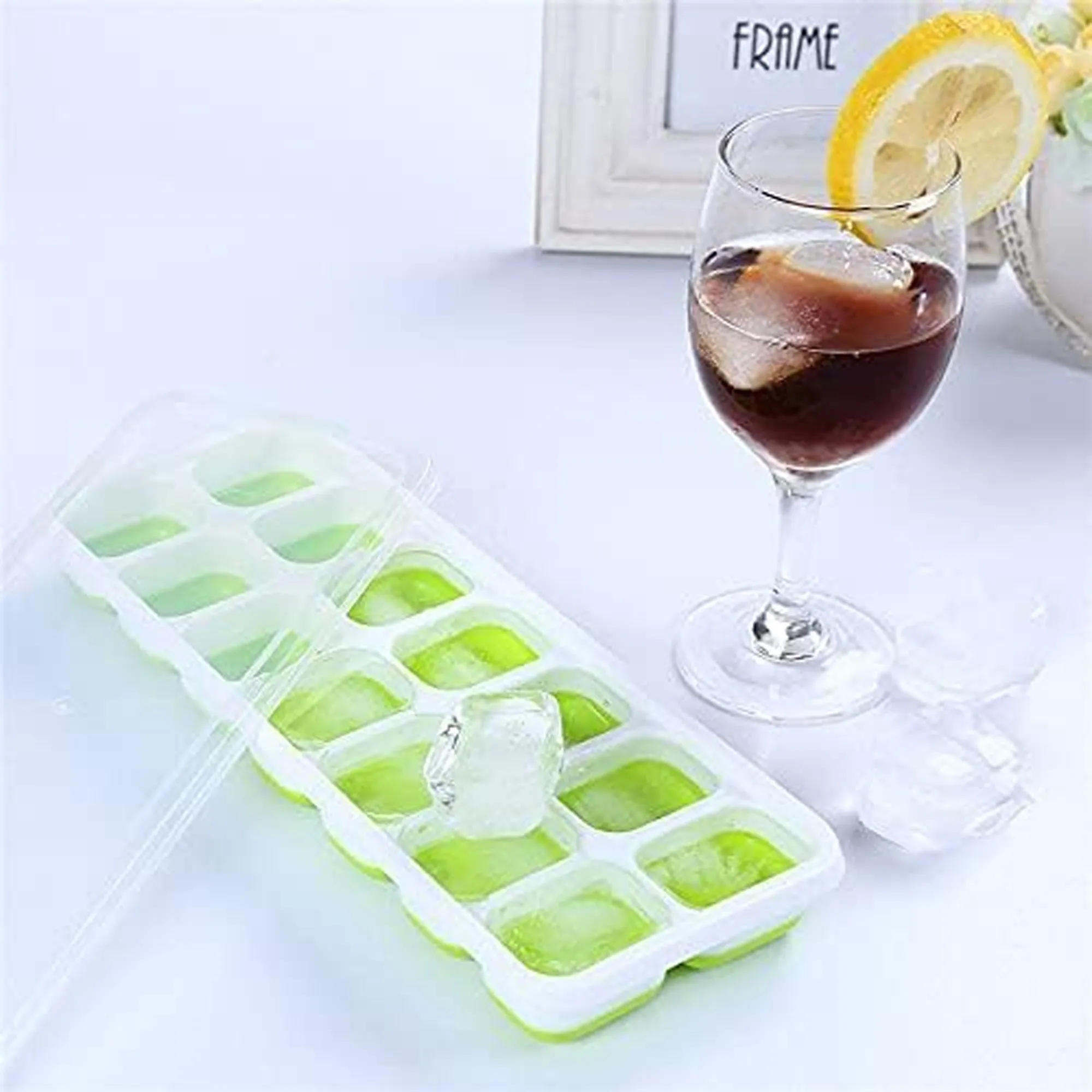 2 Pack Silicone stackable Ice Cube Trays - (White Green)
