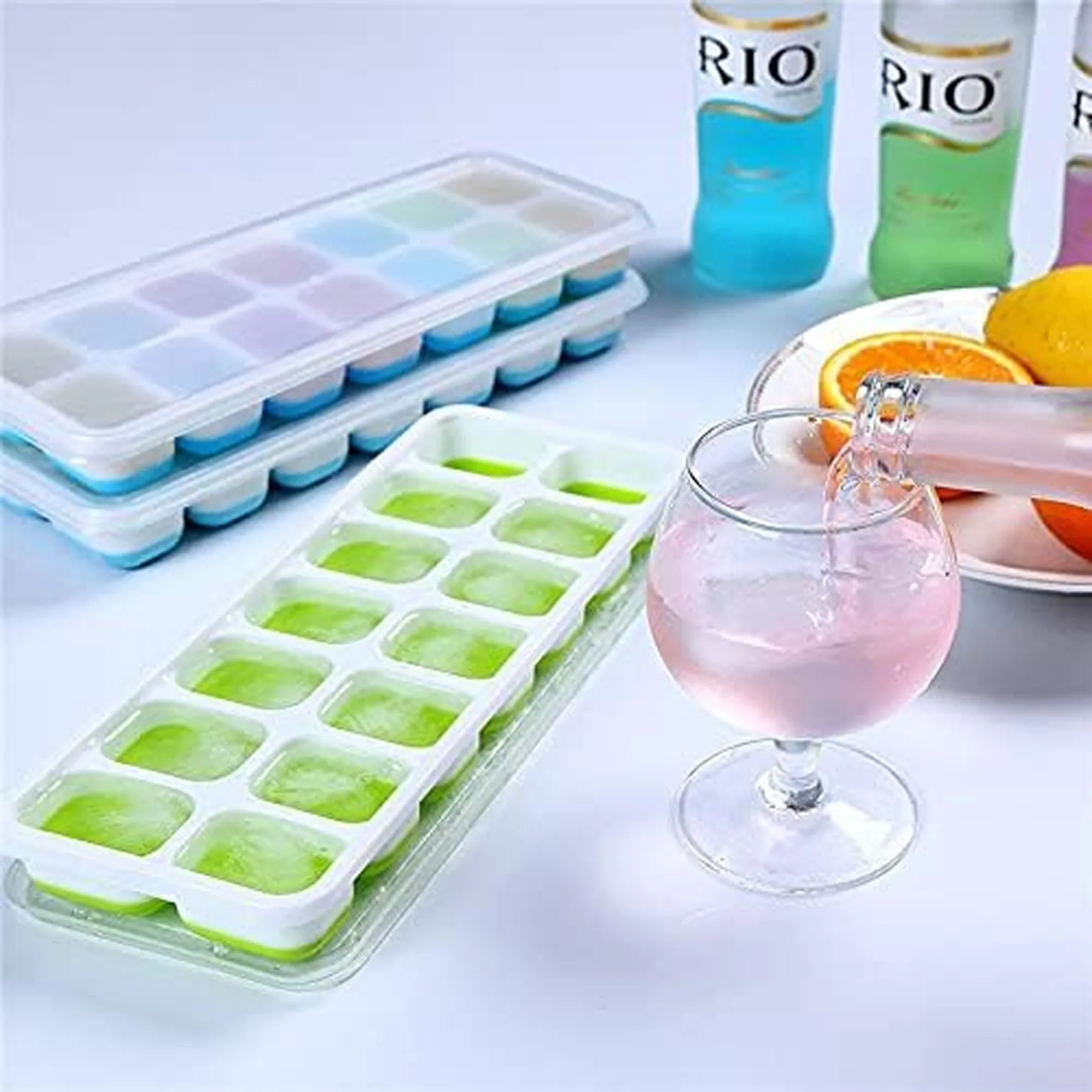 2 Pack Silicone stackable Ice Cube Trays - (White Green)