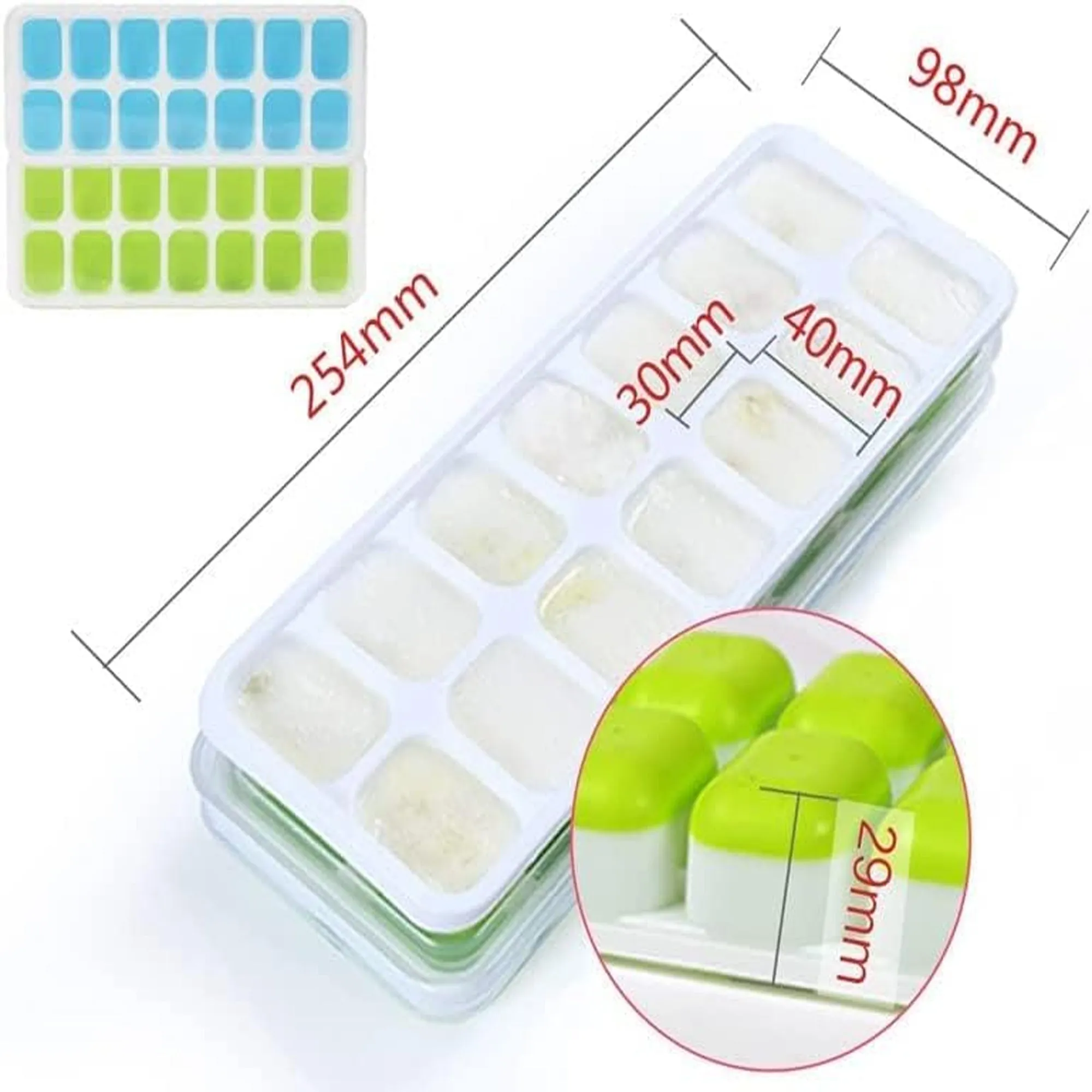 2 Pack Silicone stackable Ice Cube Trays - (White Green)