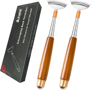 2 Pcs Back Scratchers, Telescoping Back Scratcher for Women Men Extendable with Wooden Handle-Massage Roller-Steel Claw, Portable Back Massager for Head Scalp Face Scratch