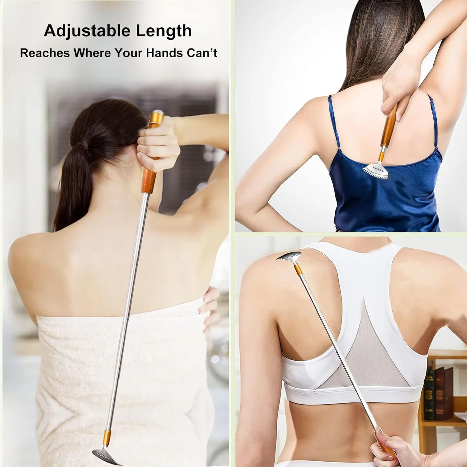 2 Pcs Back Scratchers, Telescoping Back Scratcher for Women Men Extendable with Wooden Handle-Massage Roller-Steel Claw, Portable Back Massager for Head Scalp Face Scratch