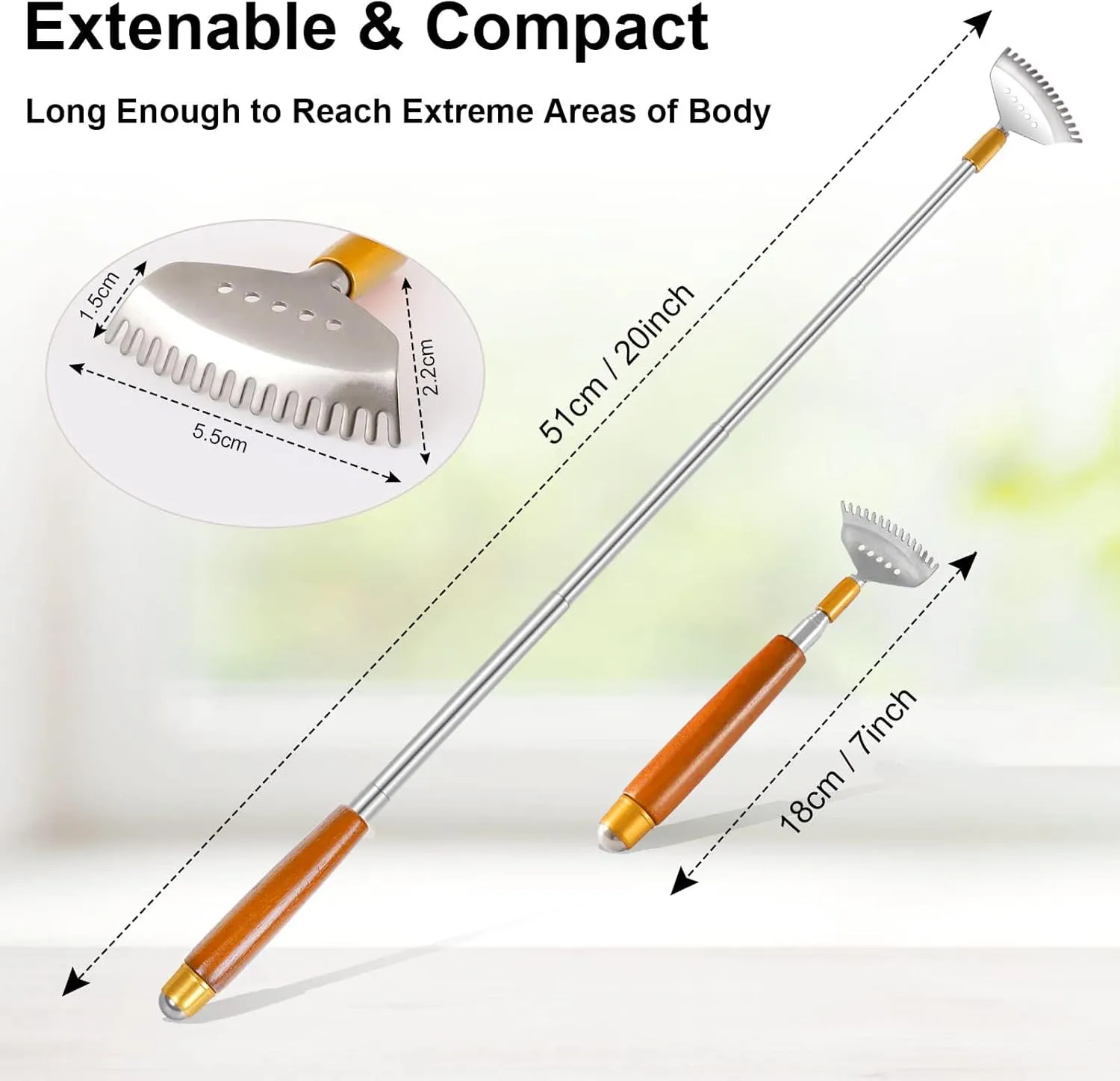 2 Pcs Back Scratchers, Telescoping Back Scratcher for Women Men Extendable with Wooden Handle-Massage Roller-Steel Claw, Portable Back Massager for Head Scalp Face Scratch