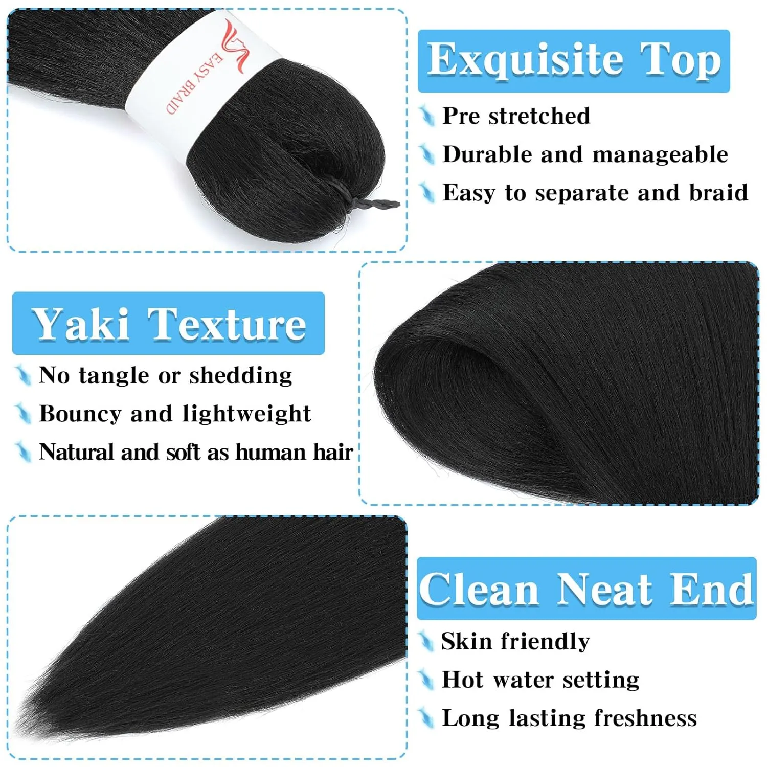 20 Inch Pre Stretched Braiding Hair 8 Pack Professional Pre Stretched Crochet Braids Hair For Human Braiding Twist Soft Yaki Perm Straight Synthetic Hair Extension For Women Girls (20Inch,2#)