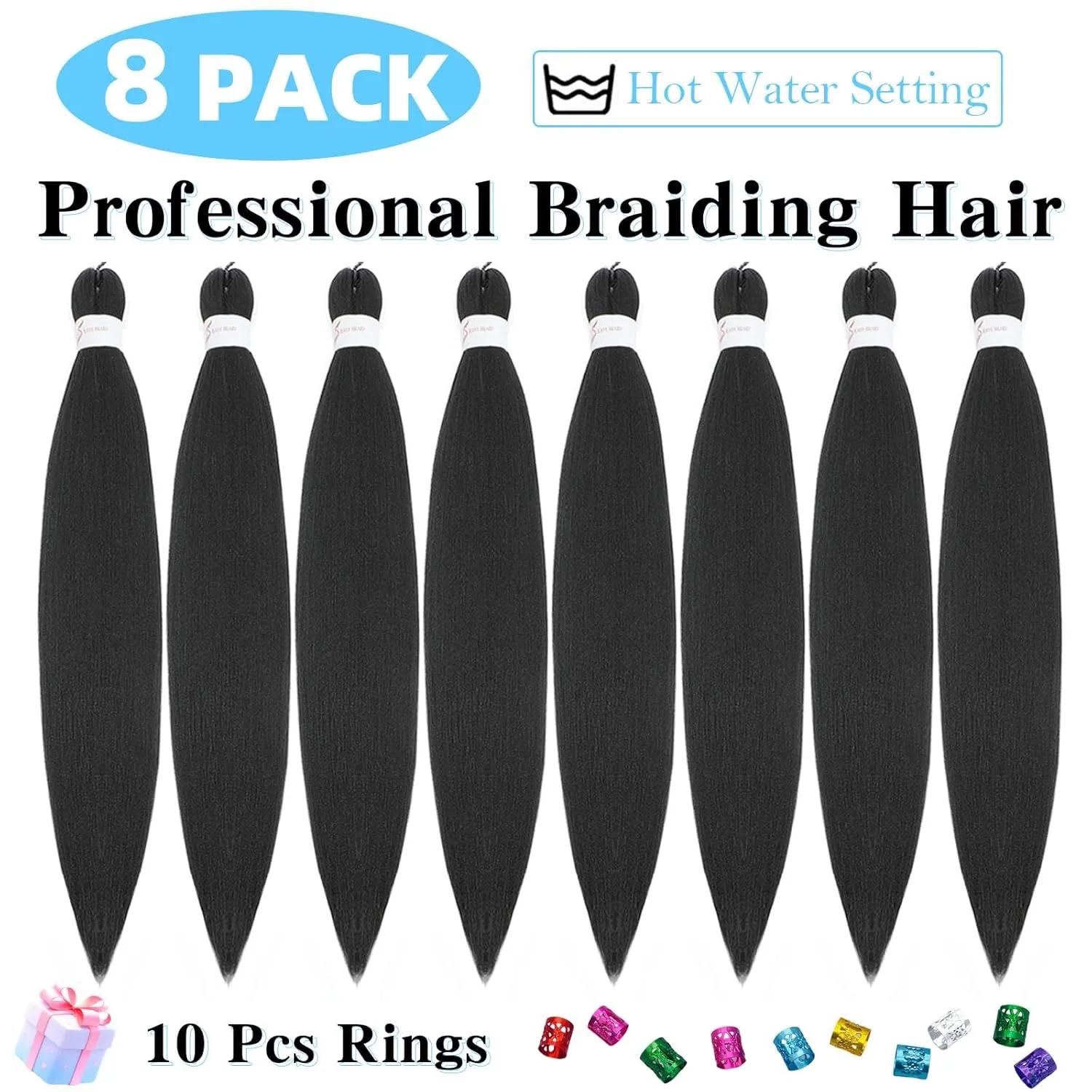 20 Inch Pre Stretched Braiding Hair 8 Pack Professional Pre Stretched Crochet Braids Hair For Human Braiding Twist Soft Yaki Perm Straight Synthetic Hair Extension For Women Girls (20Inch,2#)