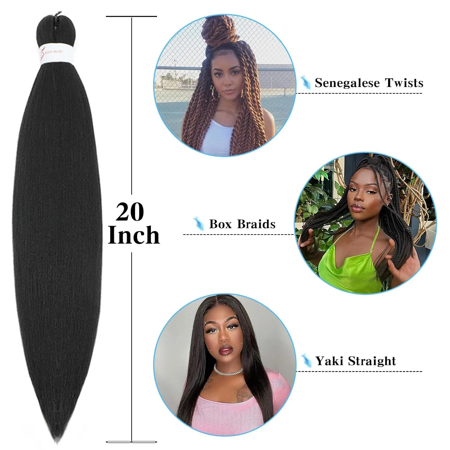 20 Inch Pre Stretched Braiding Hair 8 Pack Professional Pre Stretched Crochet Braids Hair For Human Braiding Twist Soft Yaki Perm Straight Synthetic Hair Extension For Women Girls (20Inch,2#)